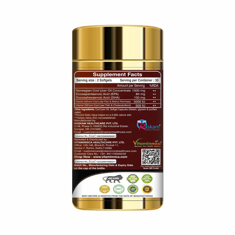 Vitaminnica Cod Liver Oil - Better Eyesight, Heart, Skin & Hair