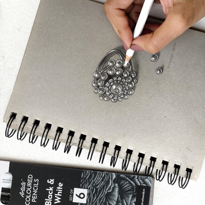 BRUSTRO Artists Coloured Pencils | Black & White | Set of 6 ( 3 Whites and 3 Blacks ) | Ideal for Students and Adults, Color, Sketching, Shading, Drawing, Blending, Mandala Art, School, Office Use