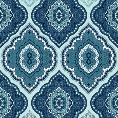 Dreamscape Blue & Green Ethnic Motifs 144 TC King Bedsheet with 2 Pillow Covers