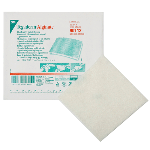 Tegaderm Alginate Dressing, High Intensity, 4"x4" & Rope