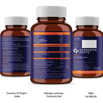 Carbamide Forte Fish Oil 2500mg- 60 Capsules| (Omega 3 1500mg; 900 mg EPA and 600mg DHA Per Serving) Capsule For Men & Women with Biotin, Vitamin D, Vitamin K2-MK7