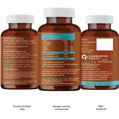Carbamide Forte Salmon Fish Oil Omega 3 Capsule 1000 mg - Pack of 90 Softgel Capsules