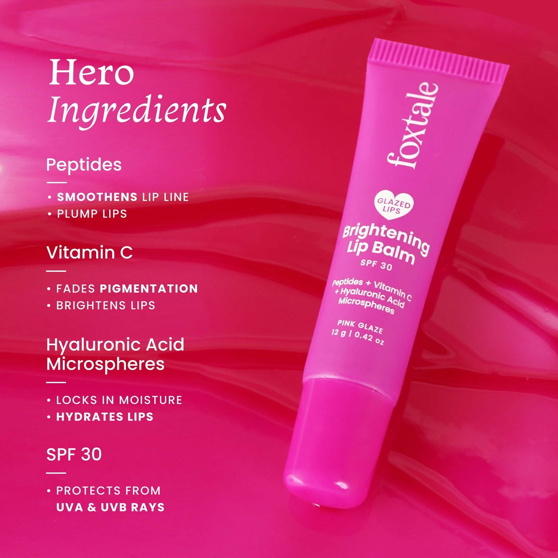 Foxtale Brightening SPF 30 Lip Balm - Pink Glaze (Bubblegum), Brightens Lips, Reduces Pigmentation