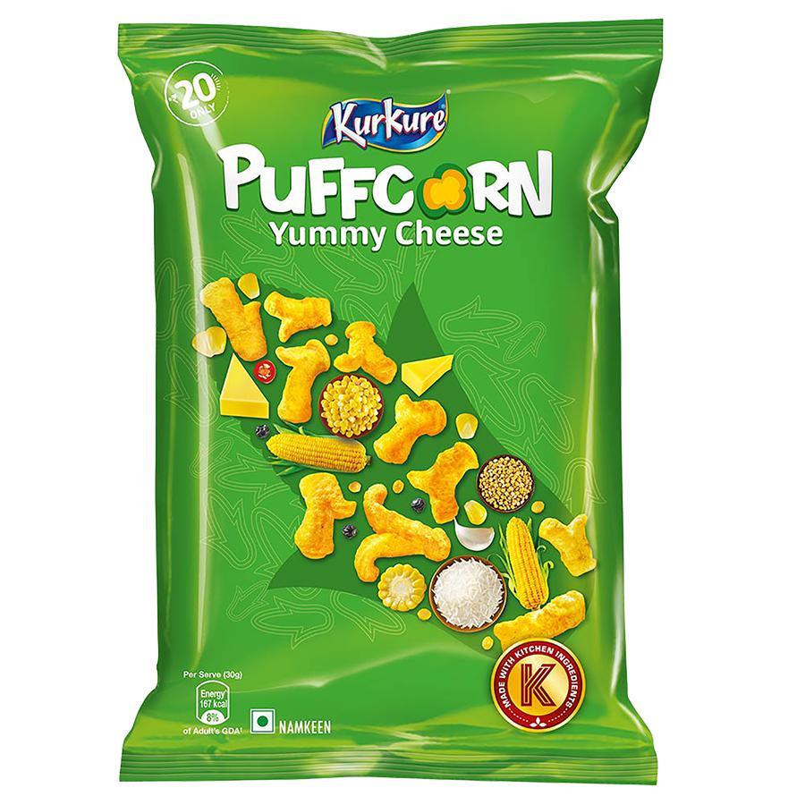 50x ,Kurkure Namkeen - Puffcorn, Yummy Cheese, 28g each (Pack of 50)