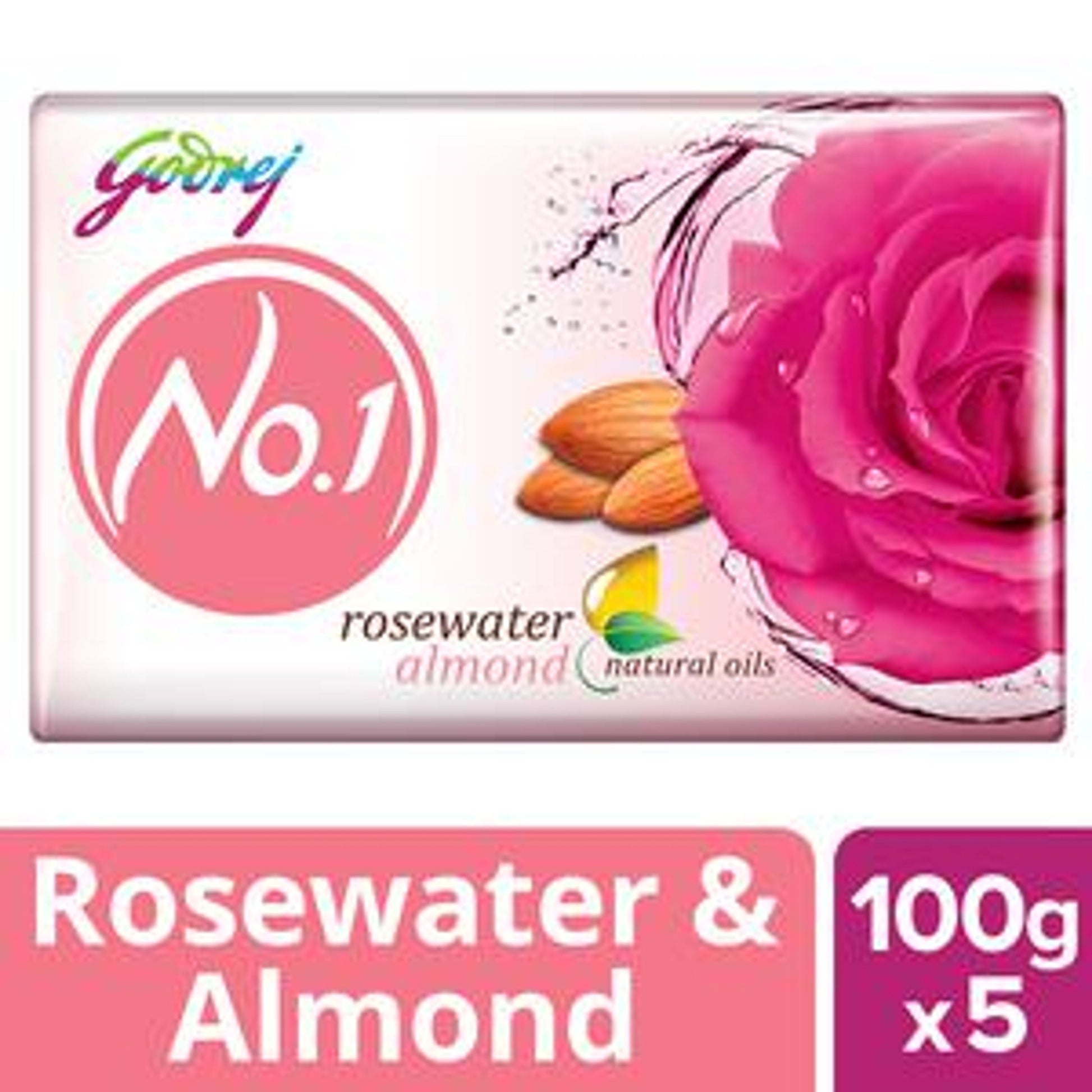 Godrej No.1 Rosewater & Almond Bathing Soap, With Natural Oils