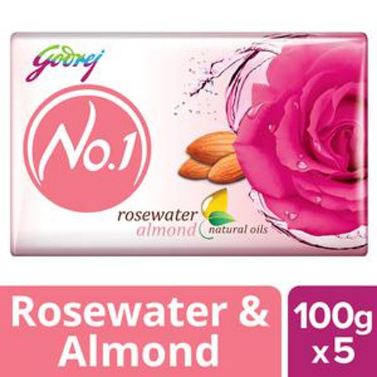 Godrej No.1 Rosewater & Almond Bathing Soap, With Natural Oils