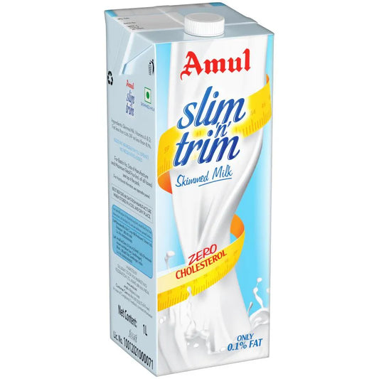 10x Amul Slim 'n' Trim Skimmed Milk, Pack of 10 - 10KG (1Ltr x 10)