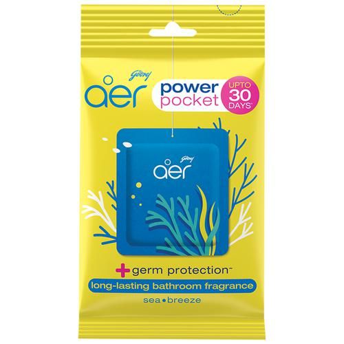 10x Godrej Aer Power Pocket - Long Lasting Bathroom Fragrance, Sea Breeze, Pack of 10 (10 g each)