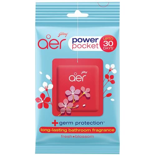 10x Godrej Aer Power Pocket - Long Lasting Bathroom Fragrance, Fresh Blossom, Pack of 10 (10 g each)