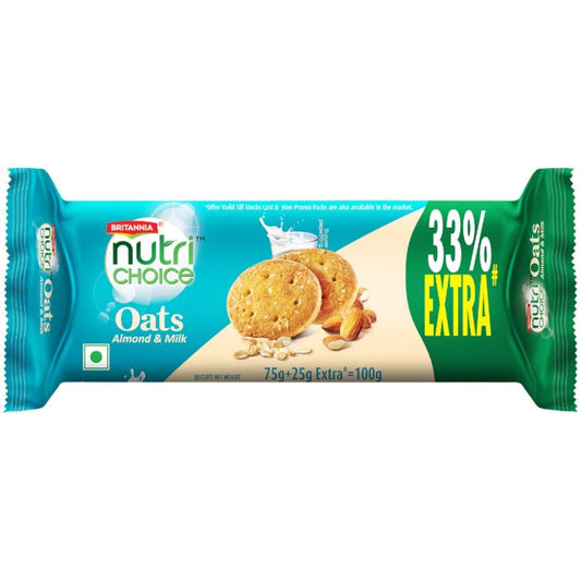 Britannia NutriChoice Oats Cookies - Milk Almond, 100g