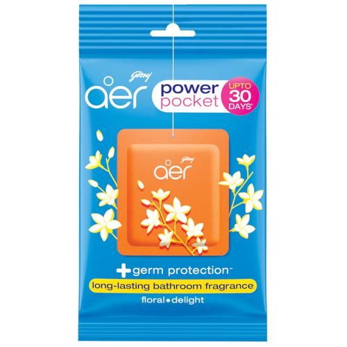 10x Godrej Aer Power Pocket - Long Lasting Bathroom Fragrance, Floral Delight, Pack of 10 (10 g each)