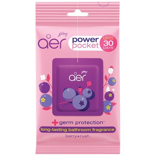 10x Godrej Aer Power Pocket - Long Lasting Bathroom Fragrance, Berry Rush, Pack of 10 (10 g each)
