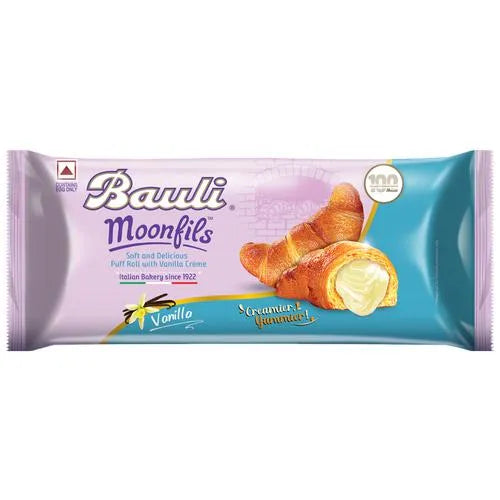 Bauli Moonfils - Vanilla, Centre Filled Puff Rolls, Italian Recipe, Soft & Delicious, 50 g