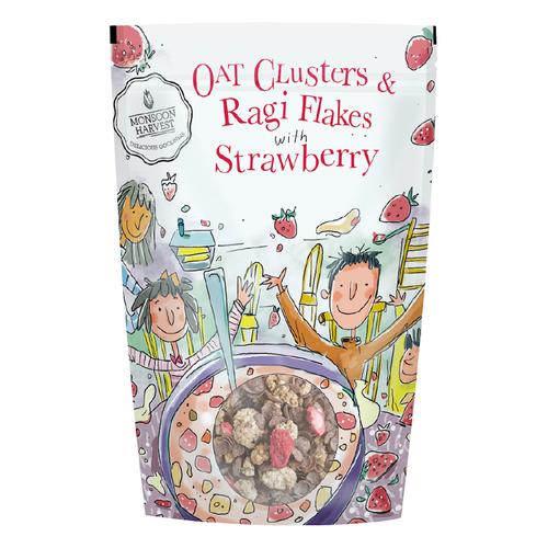Monsoon Harvest Oat Clusters & Ragi Flakes With Strawberry, 350 g Packet