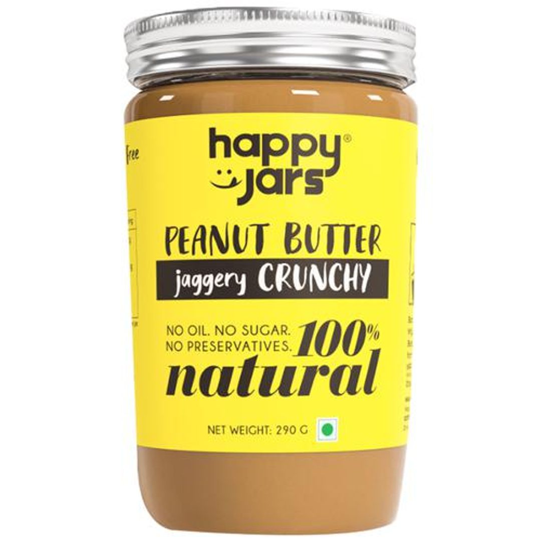 Happy Jars Peanut Butter - Jaggery Crunchy, No Preservatives, 290 g Jar