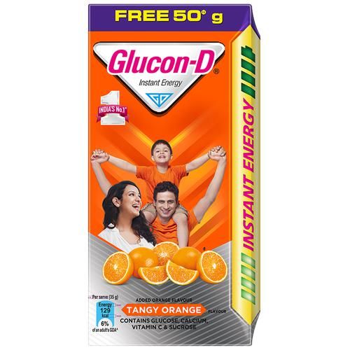 Glucon-D Instant Energy Health Drink - Tangy Orange, 75 g (Get 50 g Free)