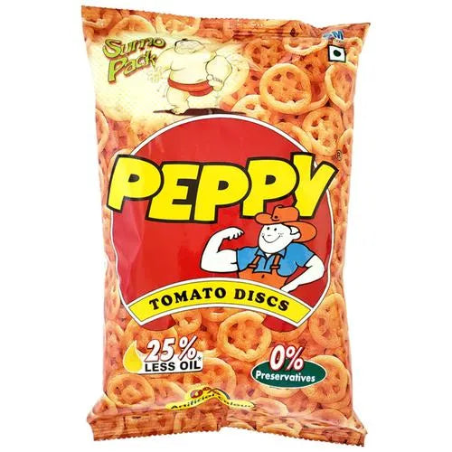 PEPPY Tomato Discs - Made With Wheat Flour, 25% Less Oil, Crispy, No Preservatives, 60 g