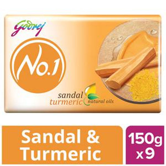 Godrej No.1 Sandal & Turmeric Bathing Soap, With Natural Oils, Gives Glowing Skin