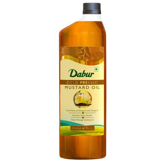 Dabur Cold Pressed Mustard Cooking Oil - Perfect Blend of Health, Taste & Aroma, Promotes Heart Health & Lowers Cholesterol Levels, 1 L
