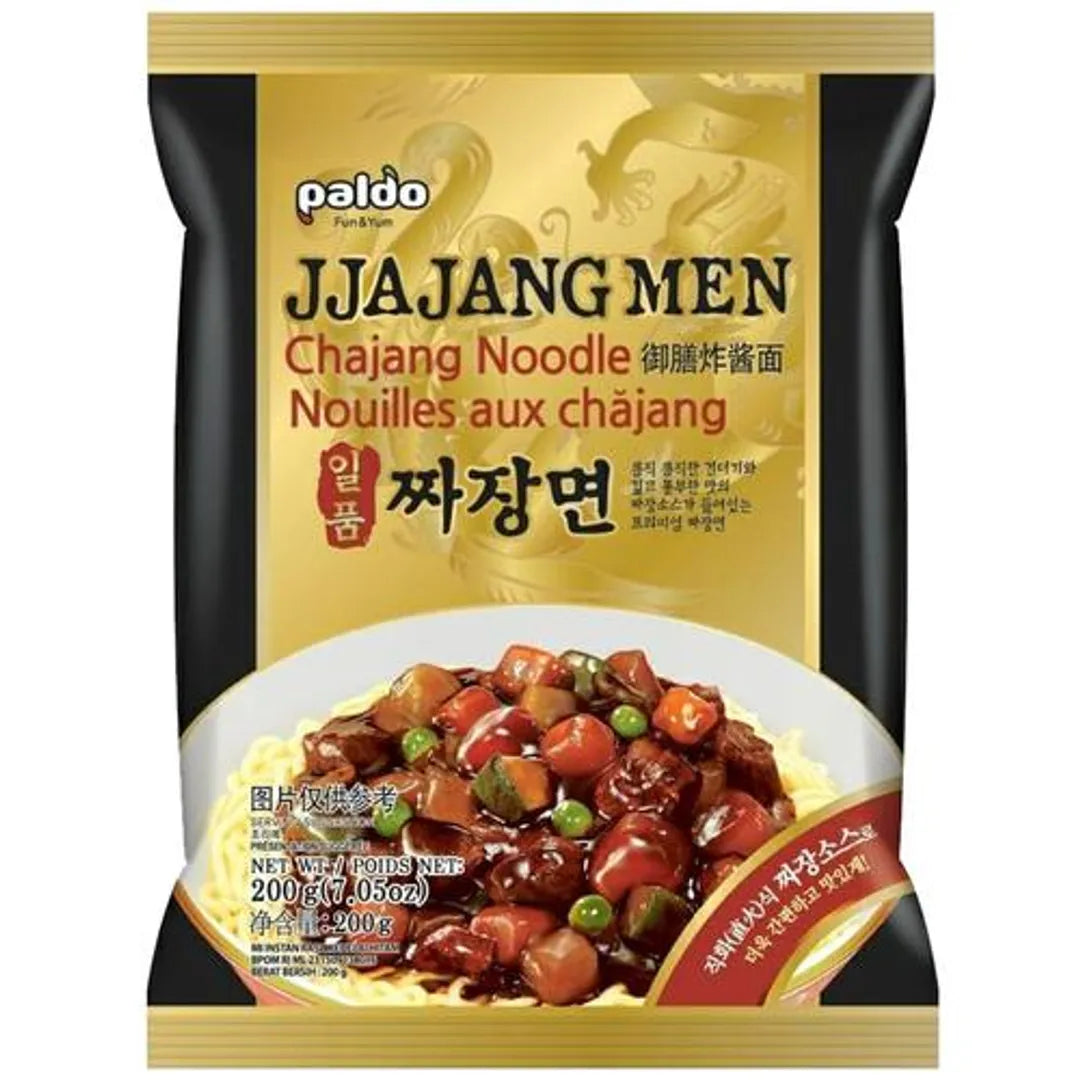 Paldo Jjajangmen Black Bean Sauce Non-Spicy Korean Noodles, 200 g Pouch