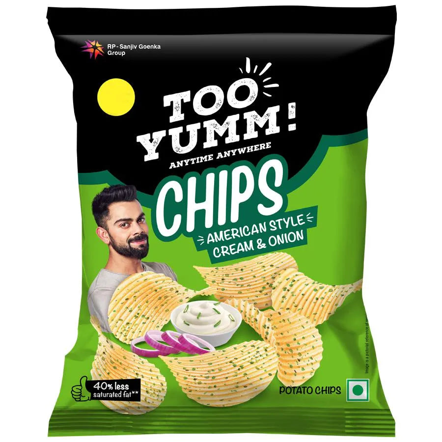 50x Too Yumm! Potato Chips - American Style Cream & Onion, Pack of 50 - 45g each