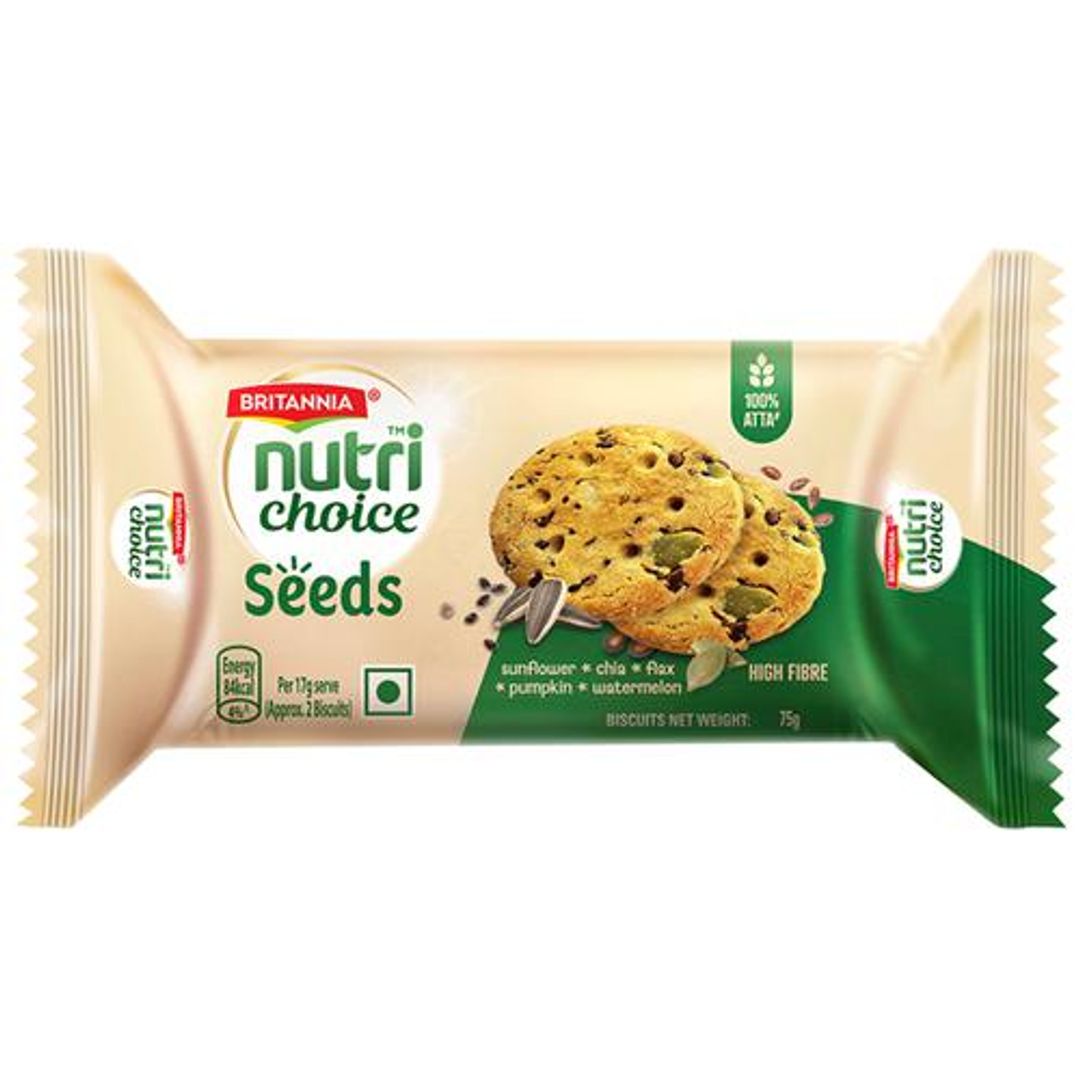 Britannia Nutrichoice Seed Biscuits - 0% Maida, High In Fibre, 75 g