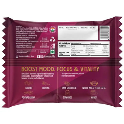 AWSUM Better Bakes Walnut Brownie With Ayurvedic Herbs - High Fibre, No Refined Sugar, 19g Protein, 60 g