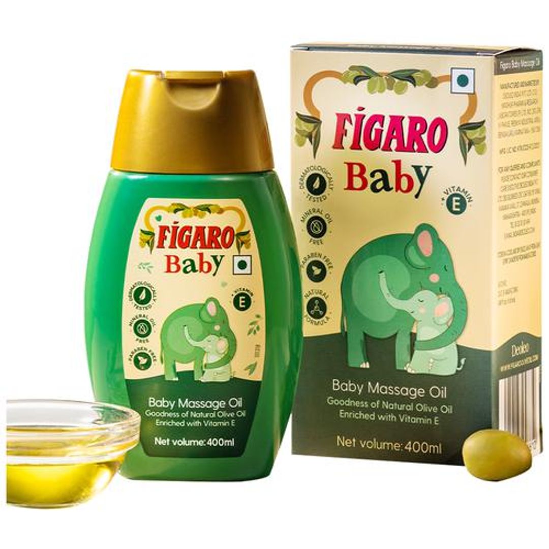 Figaro Baby Massage Oil - Goodness Of Olive Oil & Vitamin E, Herbal, No Parabens, 400 ml