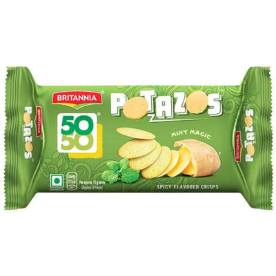 Britannia 50-50 Potazos - Mint Magic, Spicy Flavoured Crisp, 71.5 g