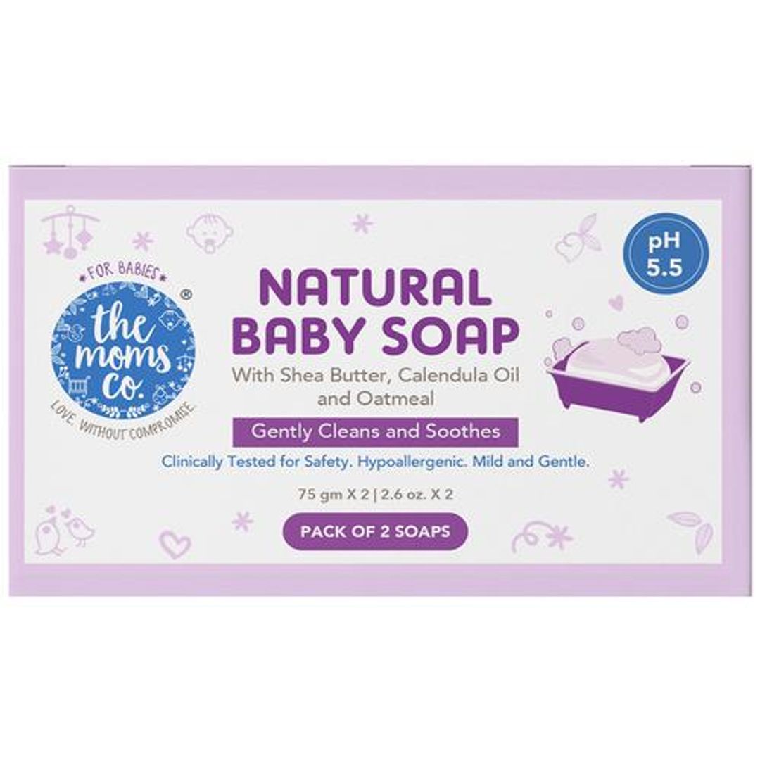 The Moms Co Natural Baby Soap - Shea Butter, Calendula & Oatmeal, pH 5.5, Cleans & Soothes Skin, 75 g