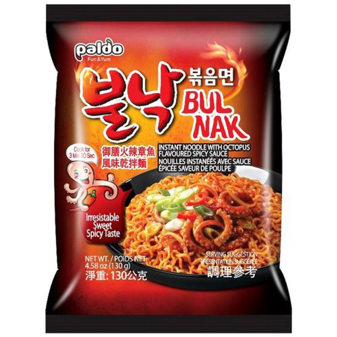 25x Paldo Bulnak Octopus Flavour Spicy Korean Noodles, Pack of 25 - 130 g