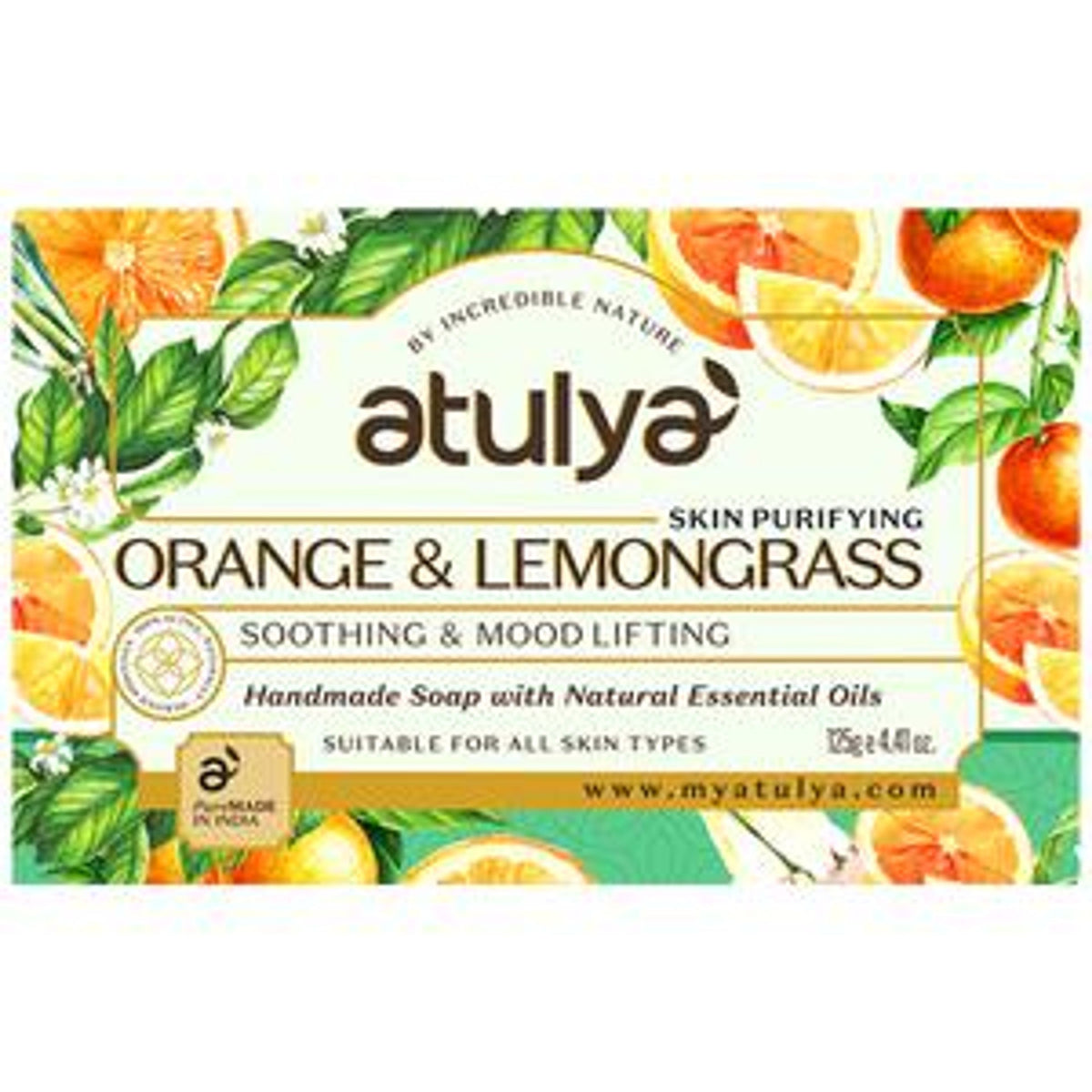 ATULYA Skin Purifying Orange & Lemongrass Soap - Handmade, Soothing & Mood Lifting