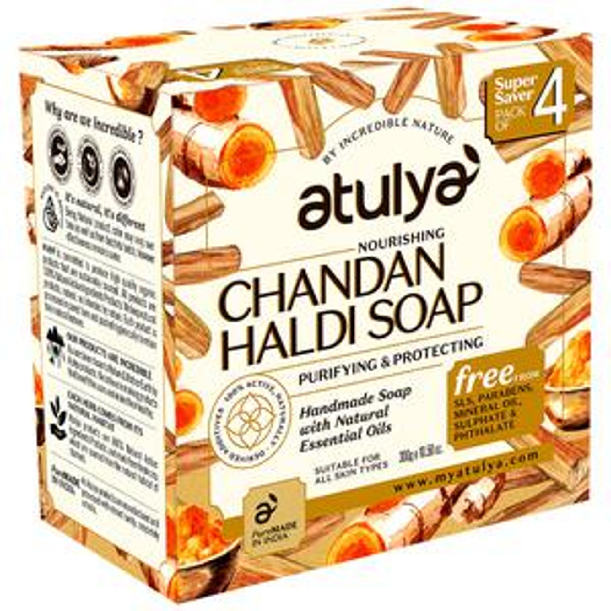 ATULYA Nourishing Chandan Haldi Soap - Purifying & Protecting, Value Pack