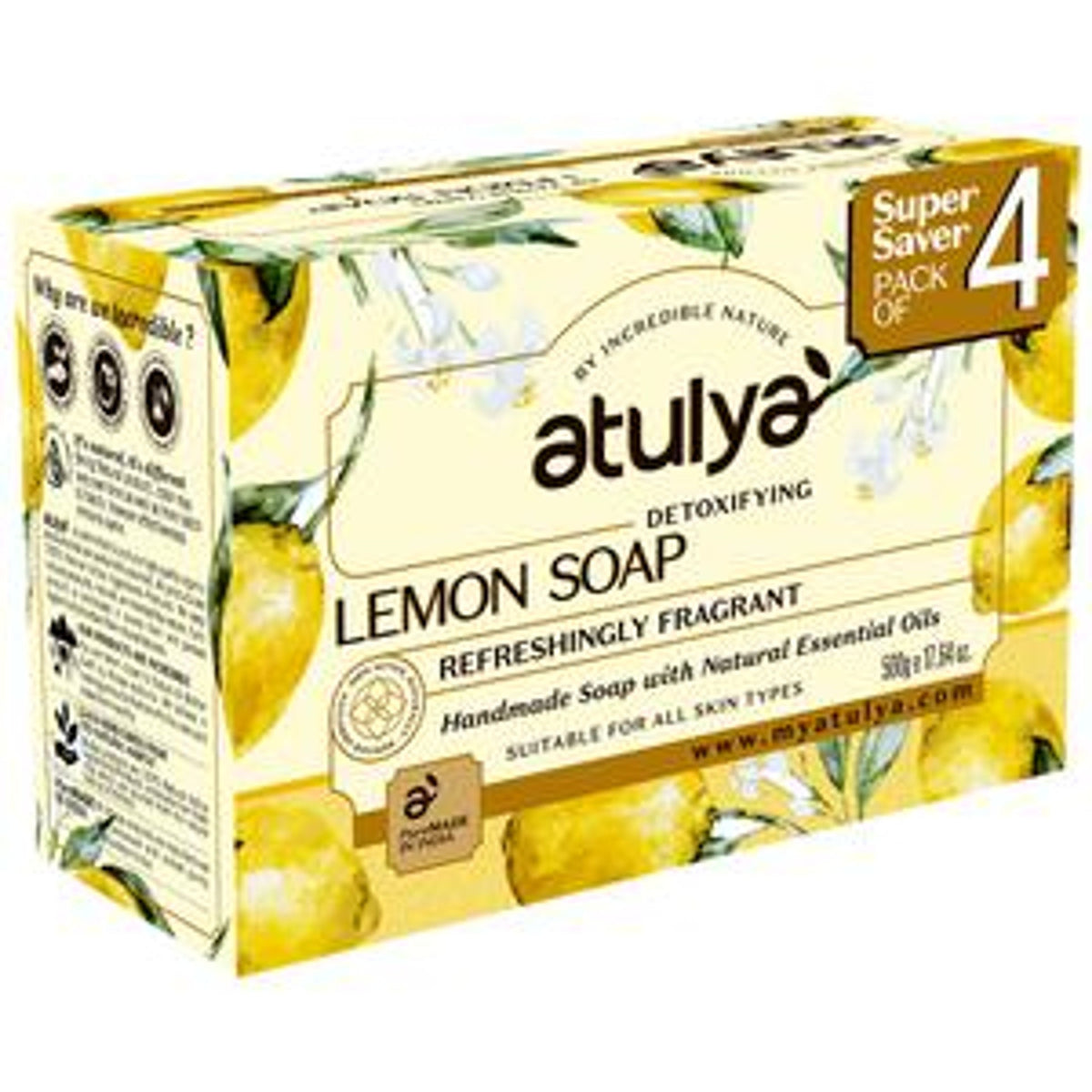 ATULYA Detoxifying Lemon Soap - Handmade, Refreshing Fragrant, Value Pack