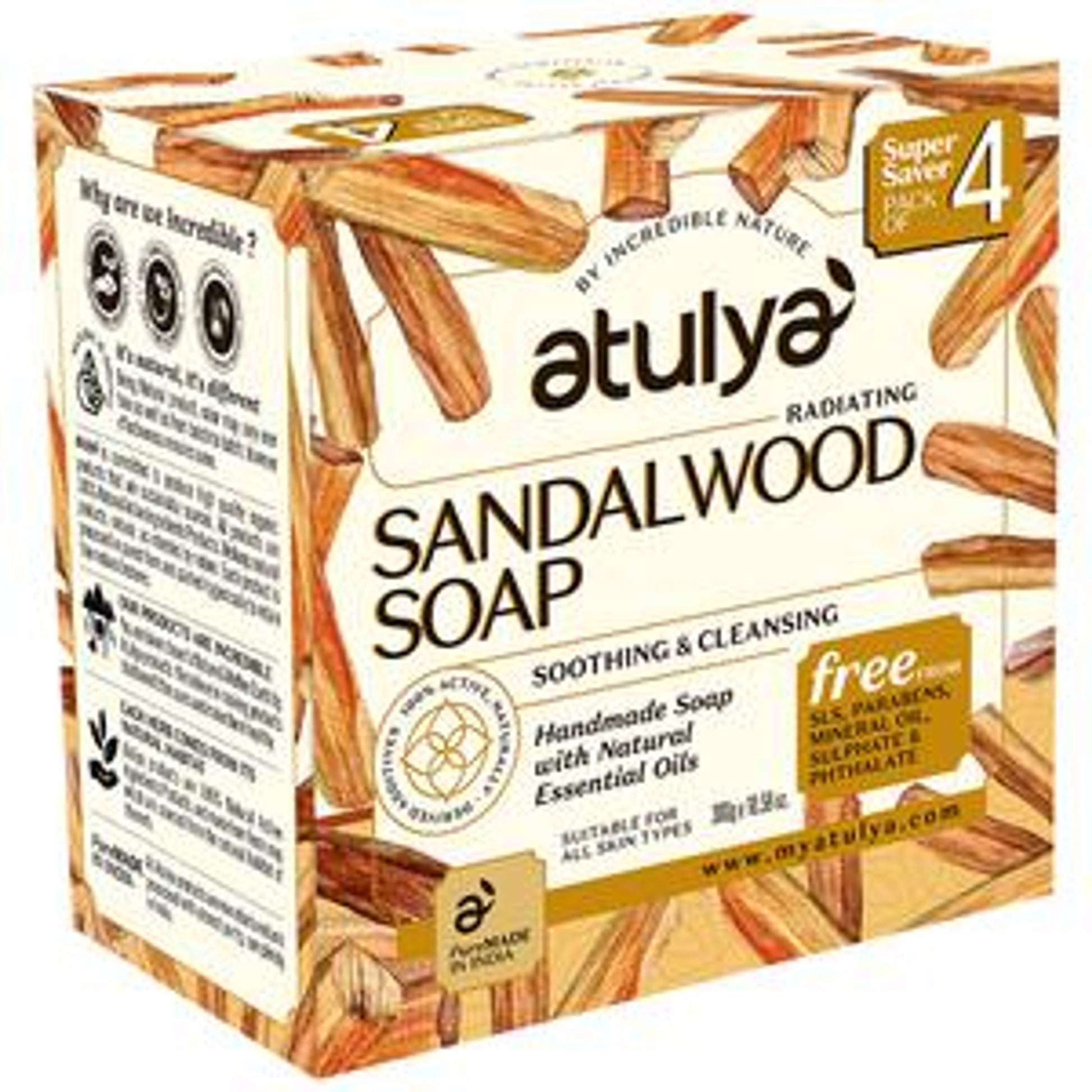 ATULYA Radiating Sandalwood Soap - Soothing & Cleansing, Value Pack