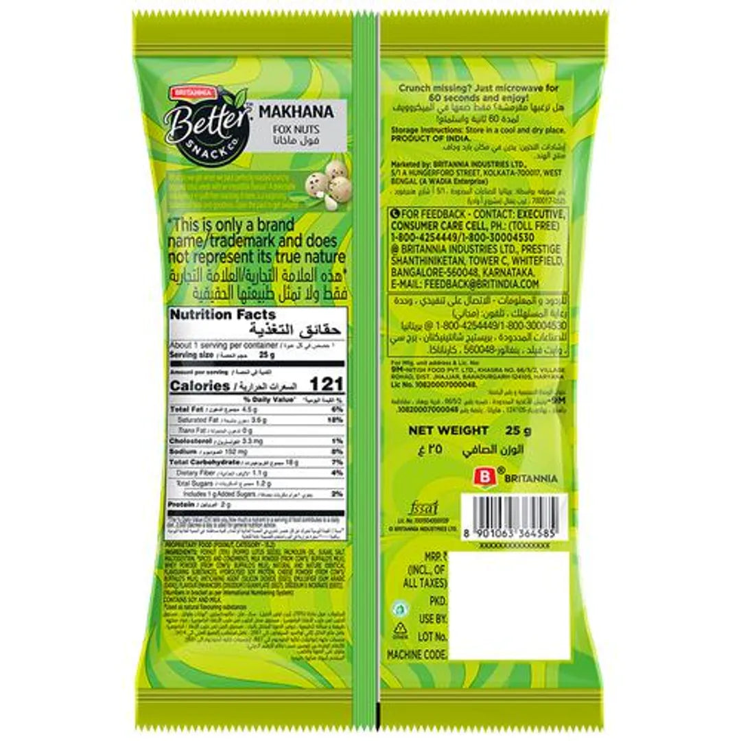 Britannia Better Snack Co. Makhana/Foxnuts - Cream & Onion Flavour, 25 g