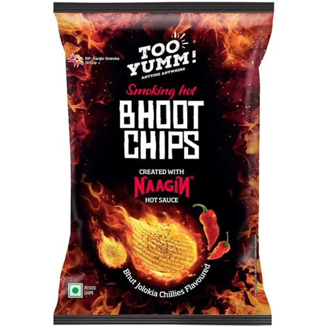 25x Too Yumm! Bhoot Potato Chips - Bhut Jolokia Chillies Flavour, Created With Naagin Hot Sauce, 90 g - Pack of 25