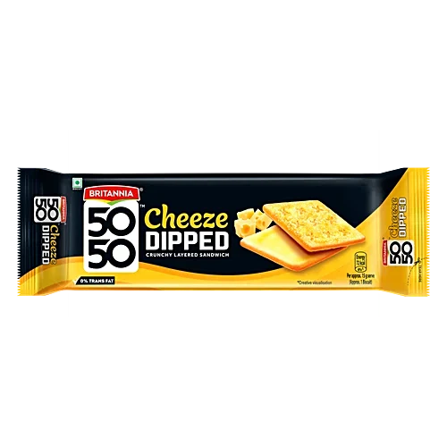 Britannia 50-50 Cheeze Dipped Sandwich Biscuit, 150 g