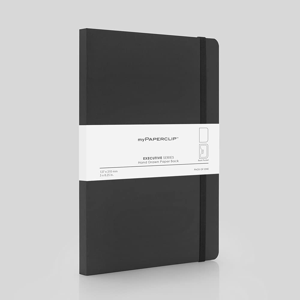 Mypaperclip Executive Series Notebook, Medium (127 X 210Mm, 5 X 8.25 In.) Plain, Esx192M-P Black
