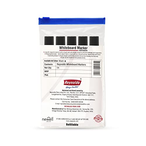 Reynolds  Whiteboard Marker - Black Ink, Pack of 5