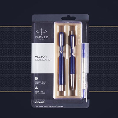 Parker Vector Standard Chrome Gold Trim Ball Pen - Blue Ink, Pack Of 1