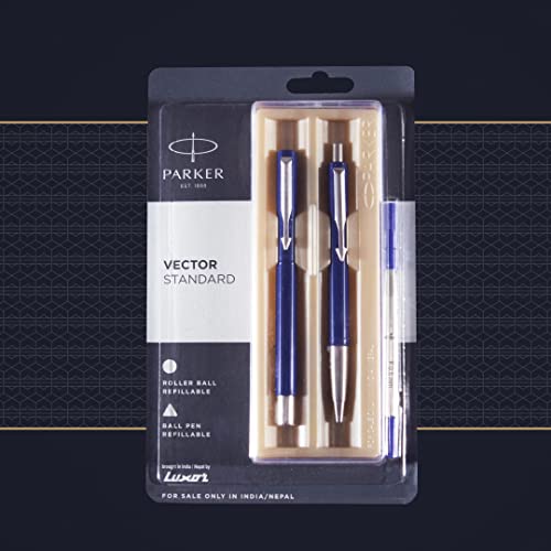 Parker Vector Standard Chrome Gold Trim Ball Pen - Blue Ink, Pack Of 1