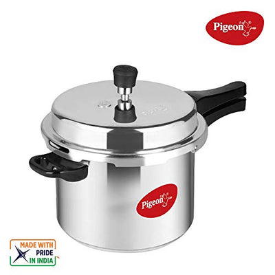 Pigeon by Stovekraft Aluminium Outer Lid Pressure Cooker Cooker 3 and 5 Litre with Kadai with Glass Lid Flat Tawa and Fry Pan Combo, Silver, Large (14466)