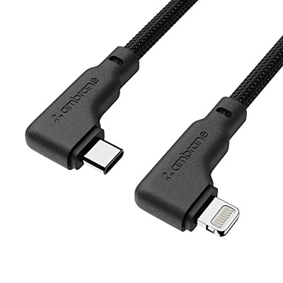 Ambrane Type-C To Lightning Cable, 22.5W Fast Charging, L Shape for Easy Holding, 480Mbps Data Sync, PD Technology, Braided Cable for iPhone, iPad, Macbook, iMac and Airpods - 1.2m (ABLTLS-12 Black)
