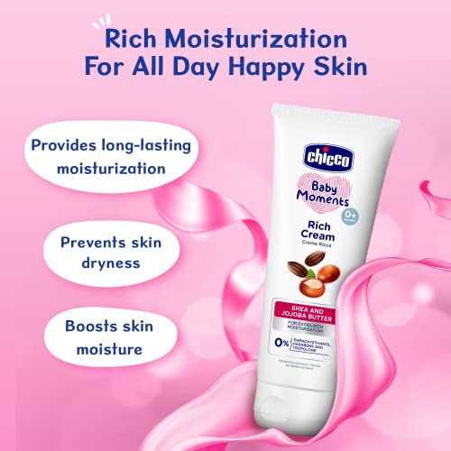 Chicco Baby Moments Rich Cream, New Advanced Formula with Natural Ingredients for Extra Rich Moisturization, Suitable for Preventing Dryness, No Phenoxyethanol and Parabens (100g)