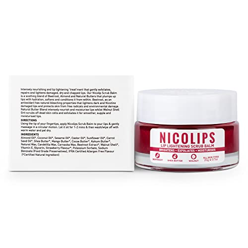 Bella Vita Organic NicoLips Lip Scrub Balm Brightening Dark Lips for Men and Women Dry Lips/Smoker/Chapped Lip & Lipstick Stains Removal Lipcare, 20 g