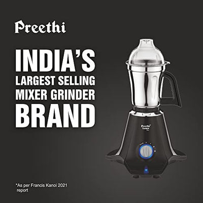 Preethi Taurus Pro MG-256 Mixer Grinder, Black, 3 Jars,Powerful 1000 Watt motor for perfect grinding in 90 sec, Shock proof ABS Plastic Body, 5 Yr Motor Warranty & Lifelong Free Service