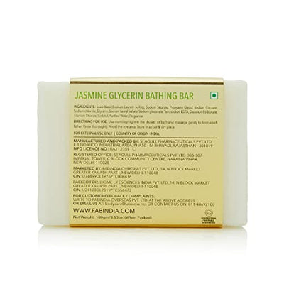 8x Fabessentials Jasmine Glycerin Bathing Bar | with Natural Bioactives | for Deep Cleansing, Refreshing and Soothing Skin | Vegan & Toxin Free - 100 gm Pack of 8