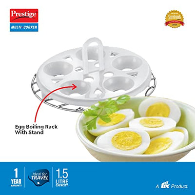 Prestige PMC 3.0+ Stainless Steel Outer Lid Multi Cooker 1.5L -Idli Stand with 3 Plates, Egg Boiling Rack with Stand, Steamer