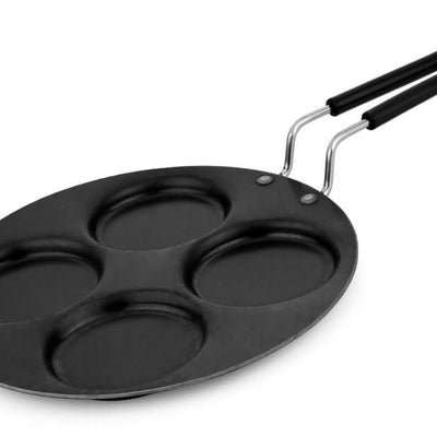 amicus Iron Uttapam Pan Multi Tawa 27 cm, 4 Cavity, Mini Crepe Pan for Snack, Pan Cake, Egg Omelette Maker Tawa,1.1 Kg, Black